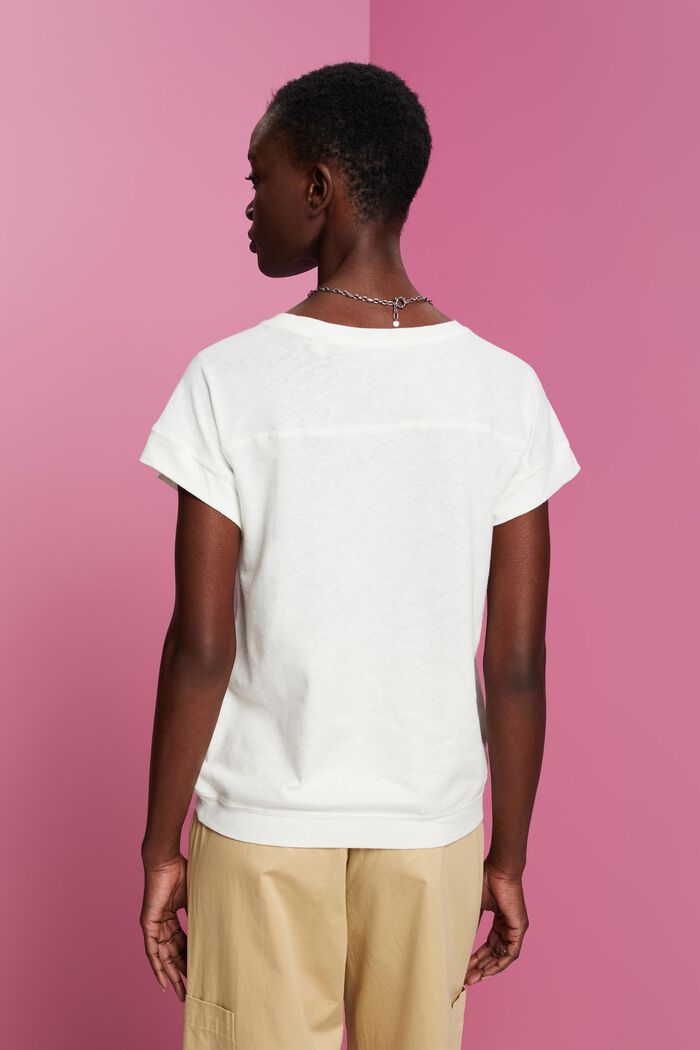 T-shirt z mieszanki bawełny i lnu, OFF WHITE, detail image number 3