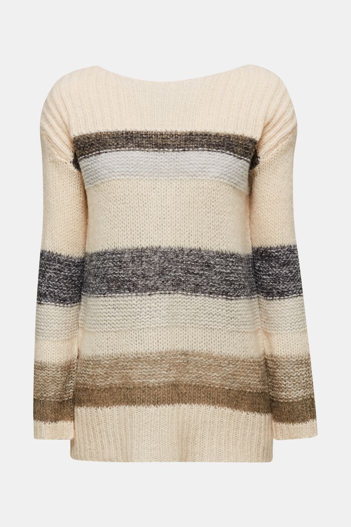 Z wełną/alpaką: długi sweter w paski, BEIGE, detail image number 0