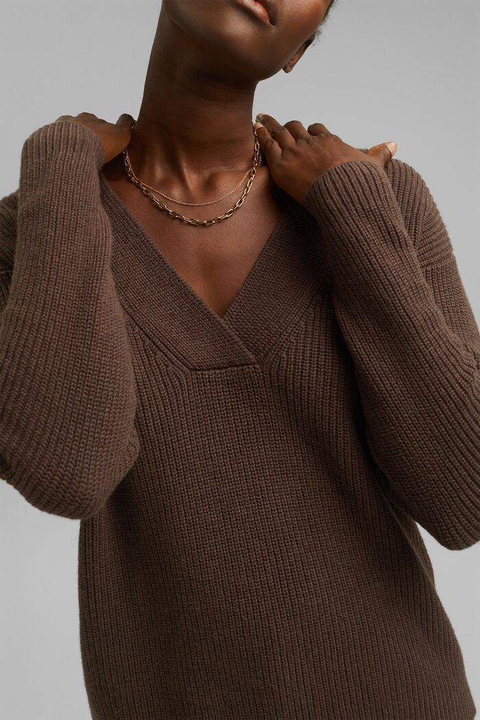 Z wełną/kaszmirem: sweter z bawełny ekologicznej, DARK BROWN, detail image number 2