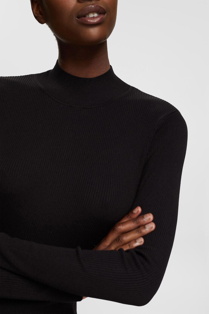 Prążkowany sweter, LENZING™ ECOVERO™, BLACK, detail image number 0