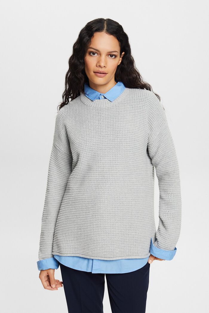 Sweter z fakturalnej dzianiny, LIGHT GREY, detail image number 0