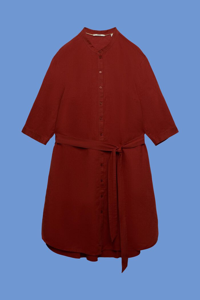 PLUS SIZE Sukienka koszulowa z paskiem, mieszanka lnu i bawełny, TERRACOTTA, detail image number 5