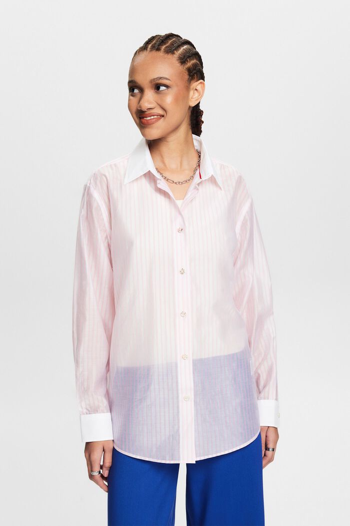 Koszula z półprzejrzystym wzorem w paski, PASTEL PINK, detail image number 4