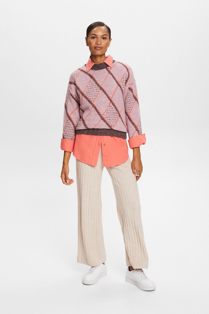 Sweter w kratkę z mieszanki wełnianej, OLD PINK, detail image number 0