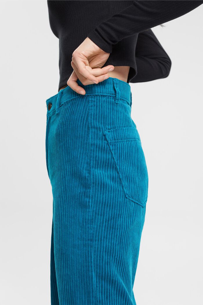 Spodnie sztruksowe z szerokimi, skróconymi nogawkami, TEAL BLUE, detail image number 0