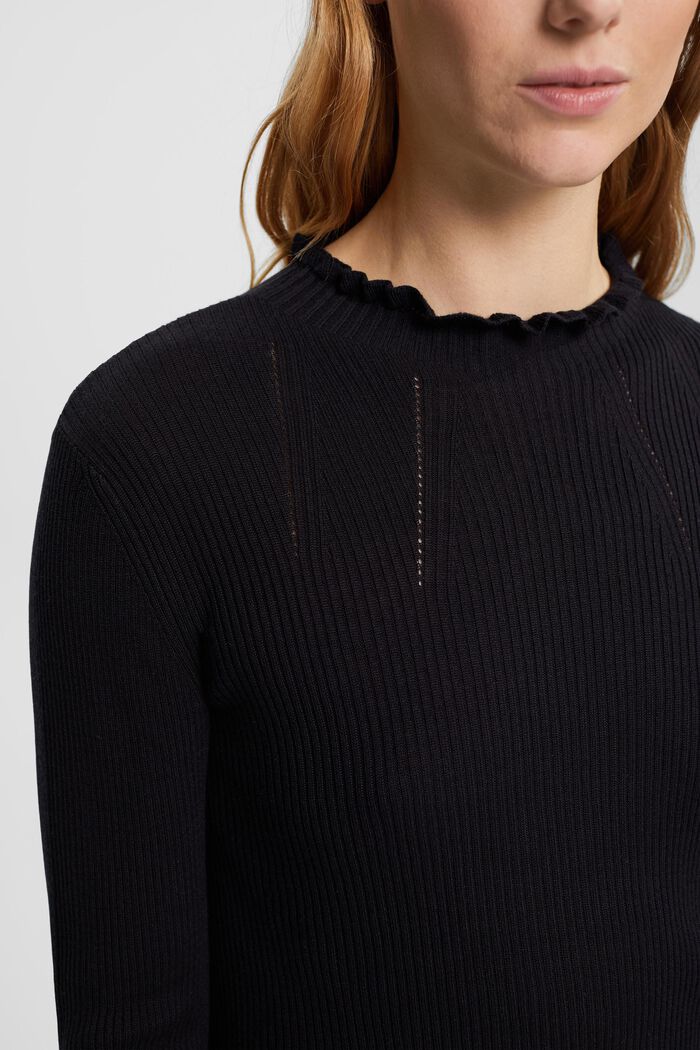 Prążkowany sweter z marszczeniem, TENCEL™, BLACK, detail image number 0
