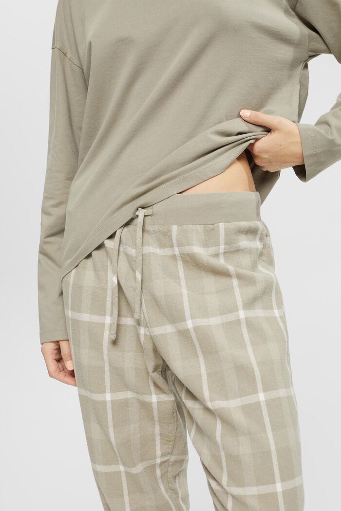 Piżama z flanelowymi spodniami w kratkę, LIGHT KHAKI, detail image number 0