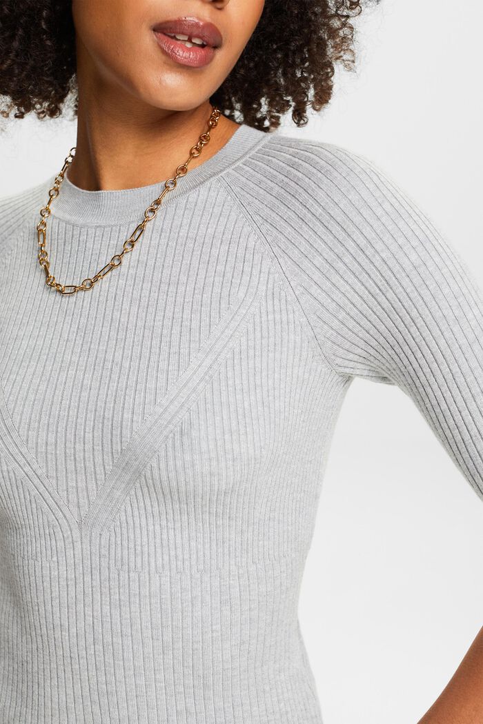 Prążkowany sweter z krótkim rękawem, LIGHT GREY, detail image number 3