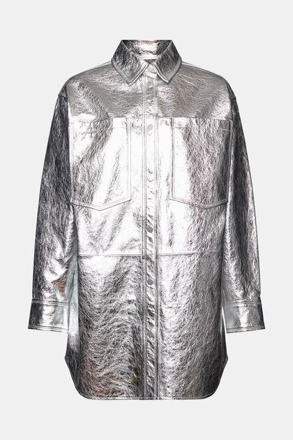 Powlekana metaliczna skórzana kurtka koszulowa
