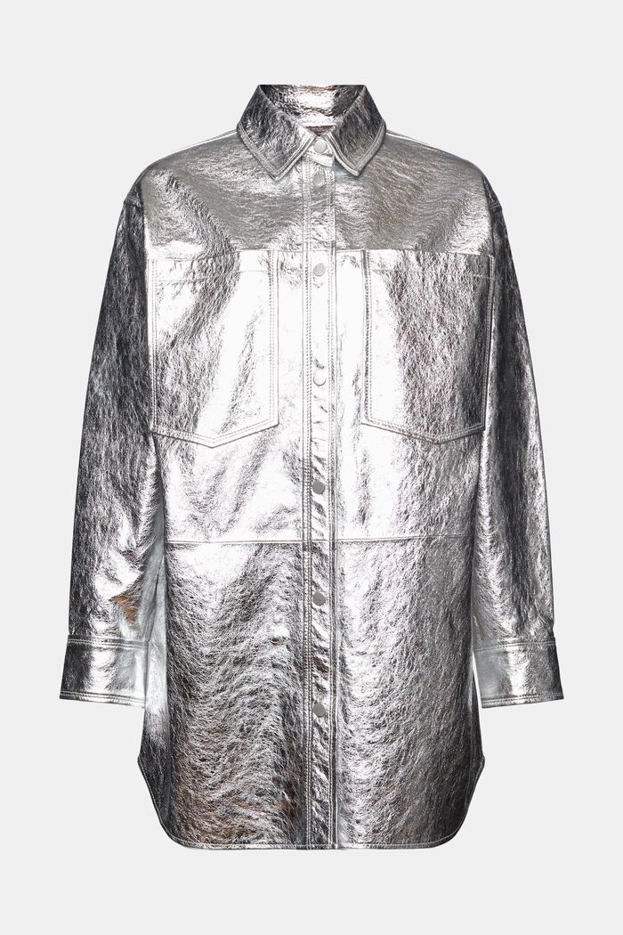 Powlekana metaliczna skórzana kurtka koszulowa, SILVER, detail image number 6