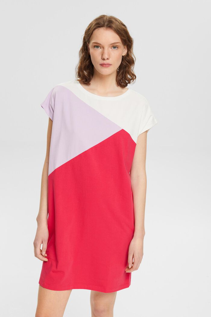 Koszula nocna z bawełny z nadrukiem w bloki kolorystyczne, PINK FUCHSIA, detail image number 0