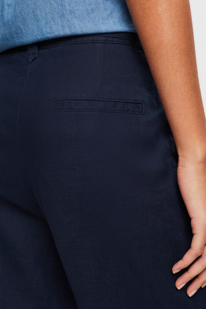 Lniane spodnie z szerokimi nogawkami i paskiem, NAVY, detail image number 4