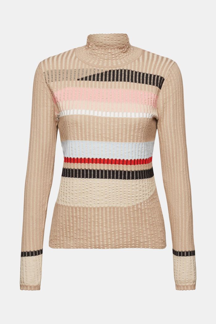 Wzorzysty sweter z półgolfem, TAUPE, detail image number 7