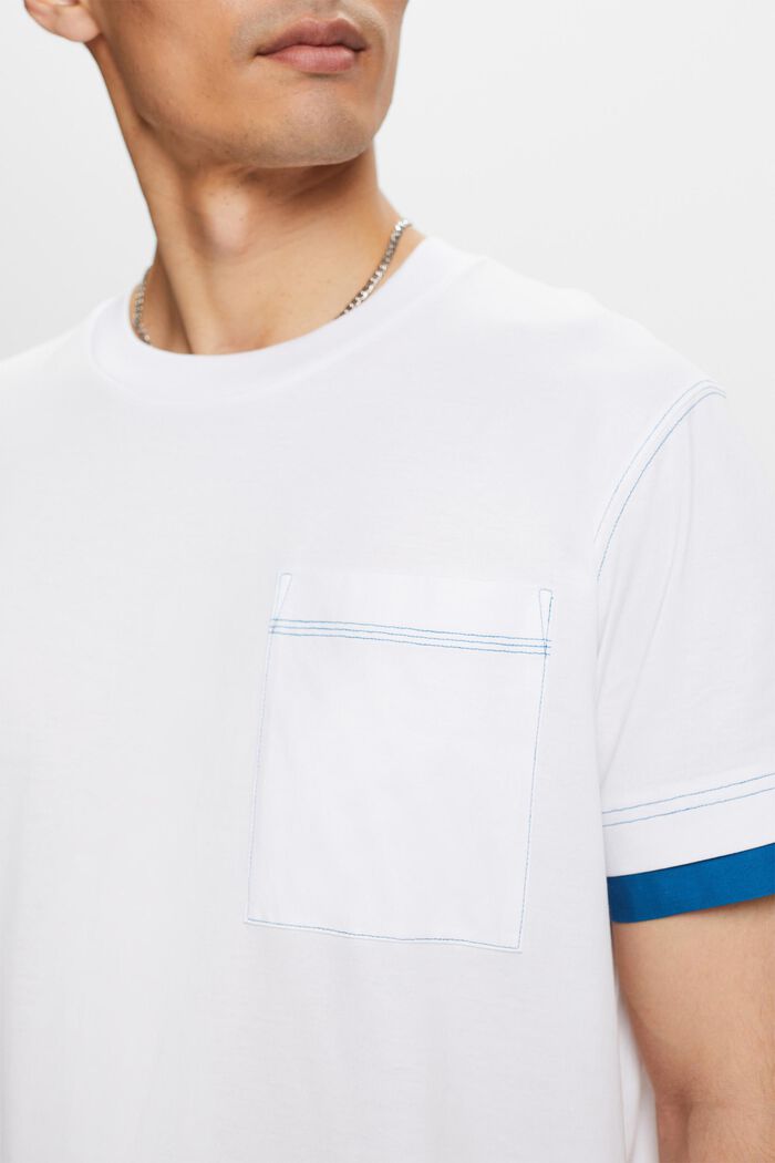 T-shirt z okrągłym dekoltem w warstwowym stylu, 100% bawełna, WHITE, detail image number 2