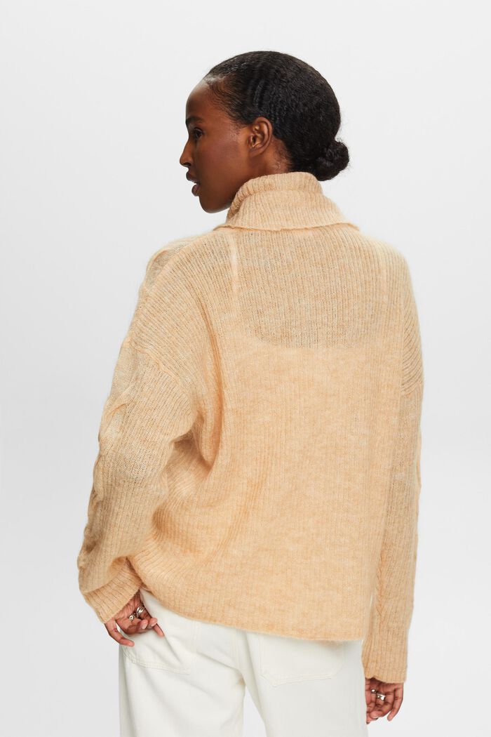 Sweter z półgolfem z wzorem w warkocze, DUSTY NUDE, detail image number 4