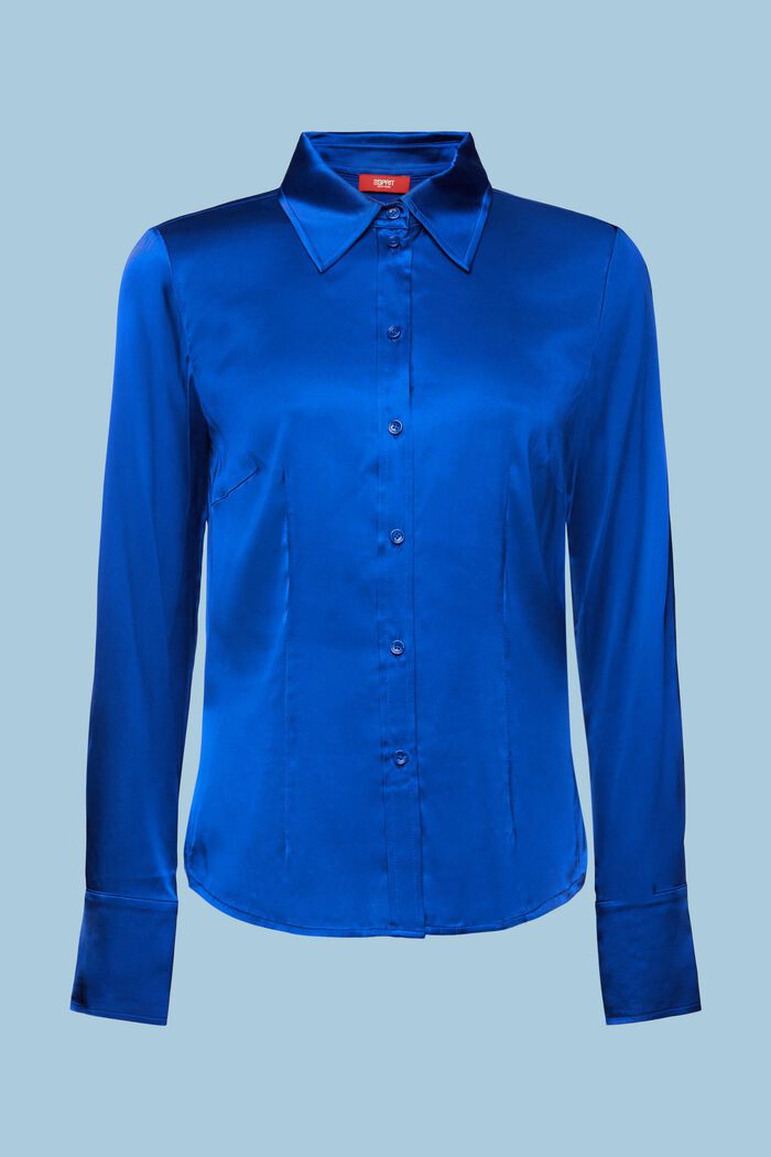 Bluzka z długim rękawem z satyny, BRIGHT BLUE, detail image number 7