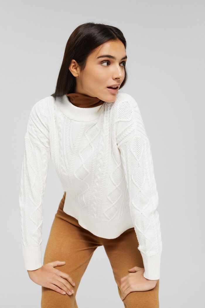 Sweter z wzorzystej dzianiny, bawełna organiczna
