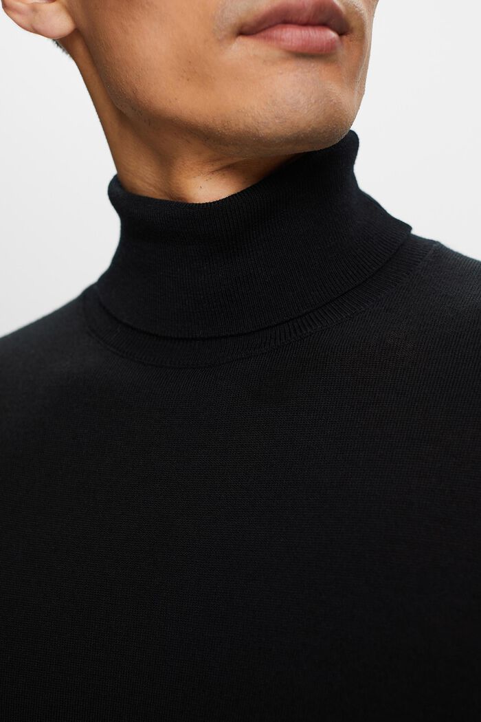 Sweter z półgolfem z wełny merynosowej, BLACK, detail image number 2