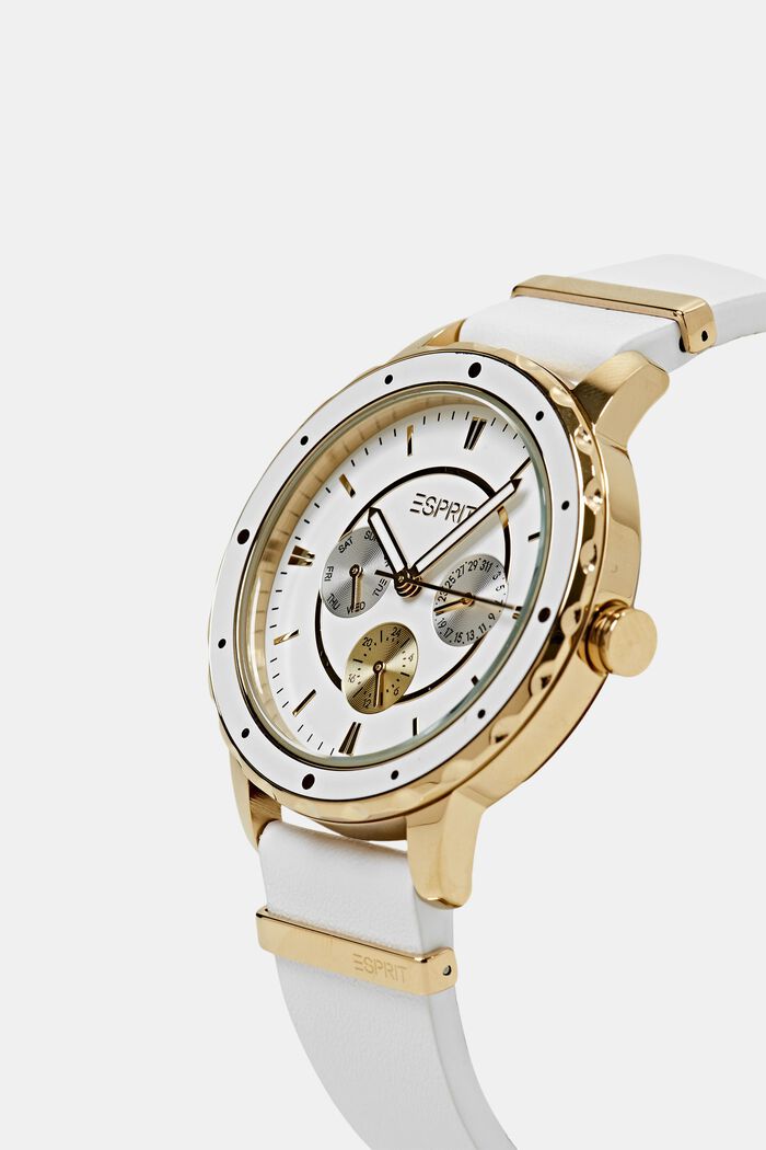 Wielofunkcyjny zegarek ze skórzanym paskiem, GOLD, detail image number 1