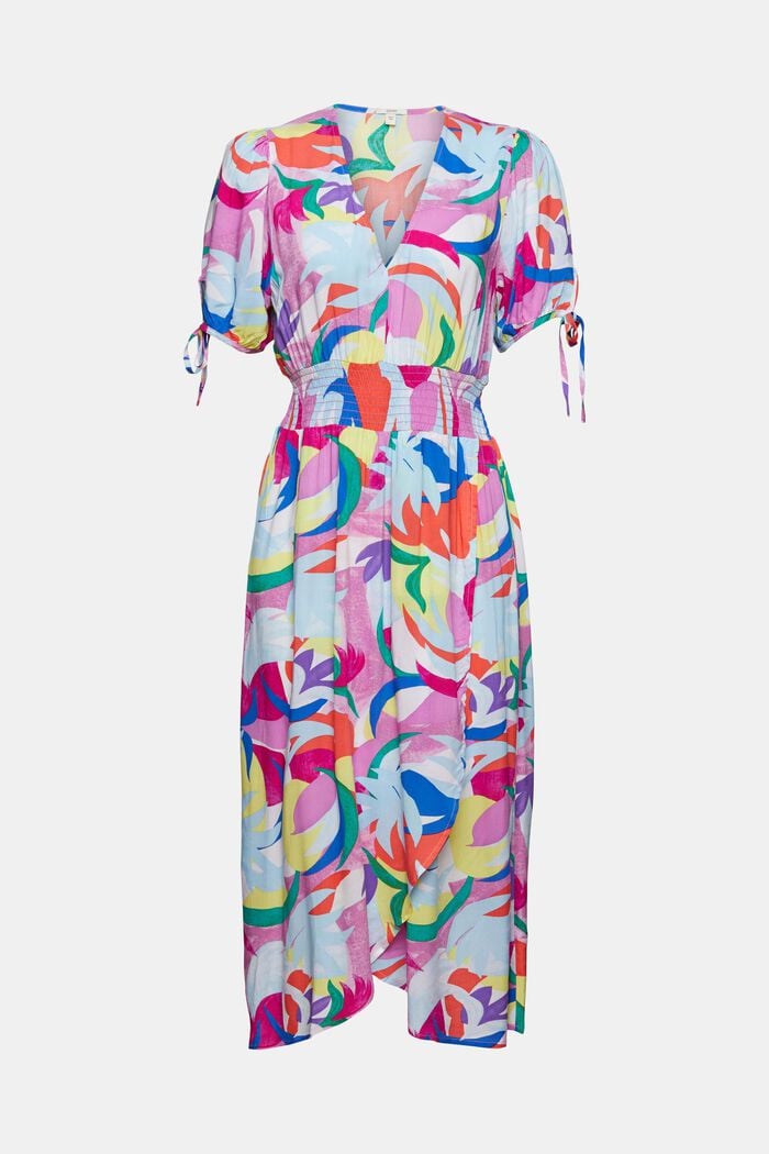 Kolorowa, wzorzysta sukienka, LENZING™ ECOVERO™, VIOLET, detail image number 6