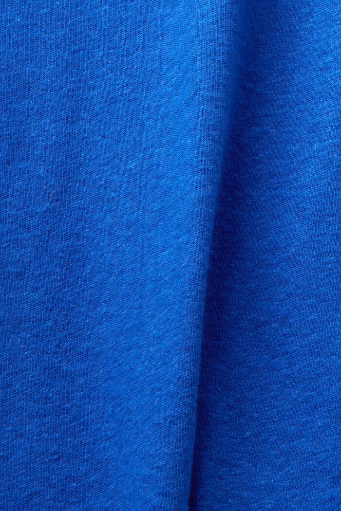 T-shirt z dekoltem w serek z bawełny i lnu, BRIGHT BLUE, detail image number 4