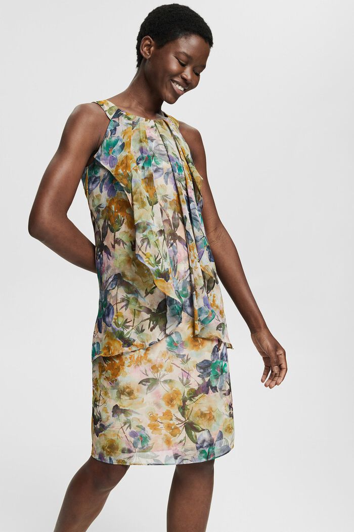 Z recyklingu: szyfonowa sukienka z kwiatowym wzorem, OFF WHITE, detail image number 0