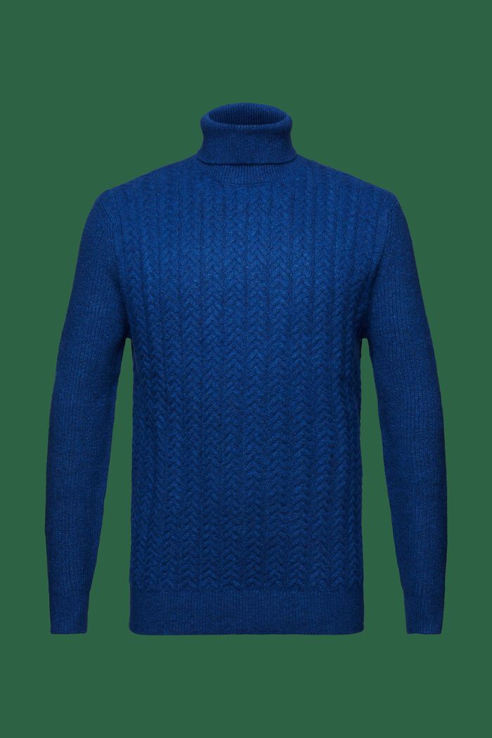 Sweter z golfem z dzianiny w warkocze, BRIGHT BLUE, detail image number 6