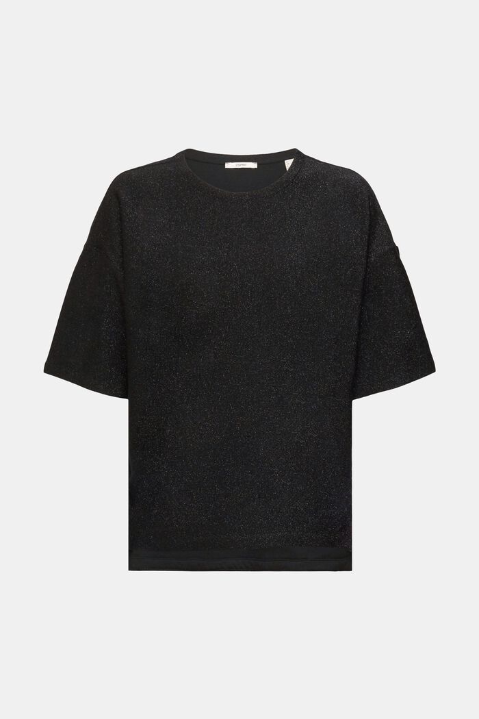 T-shirt oversize z efektownym połyskiem, BLACK, overview