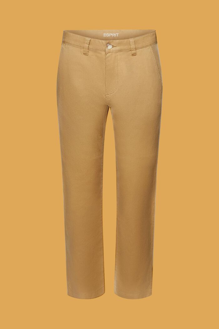 Spodnie z mieszanki bawełny i lnu, KHAKI BEIGE, detail image number 7