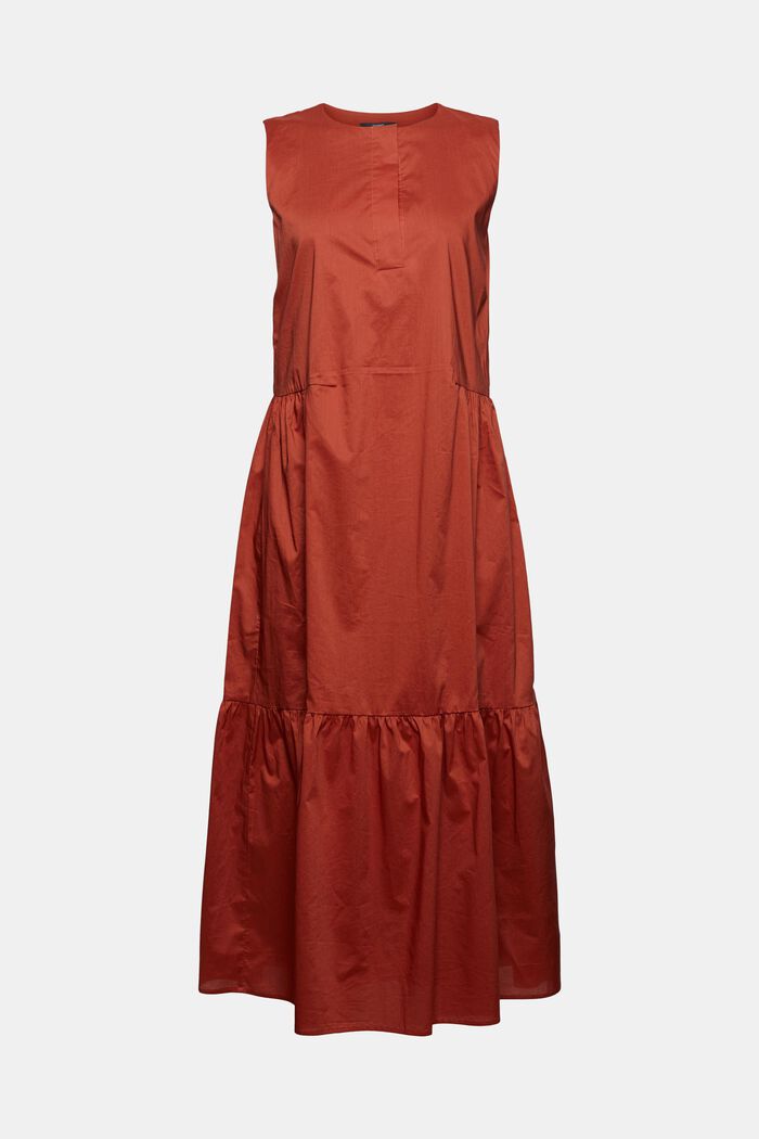 Bawełniana sukienka midi bez rękawów z falbanami
