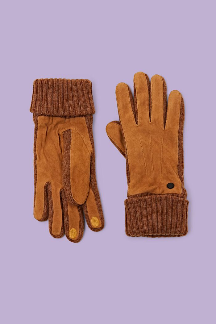 Rękawiczki z zamszu i dzianiny, CARAMEL, detail image number 0