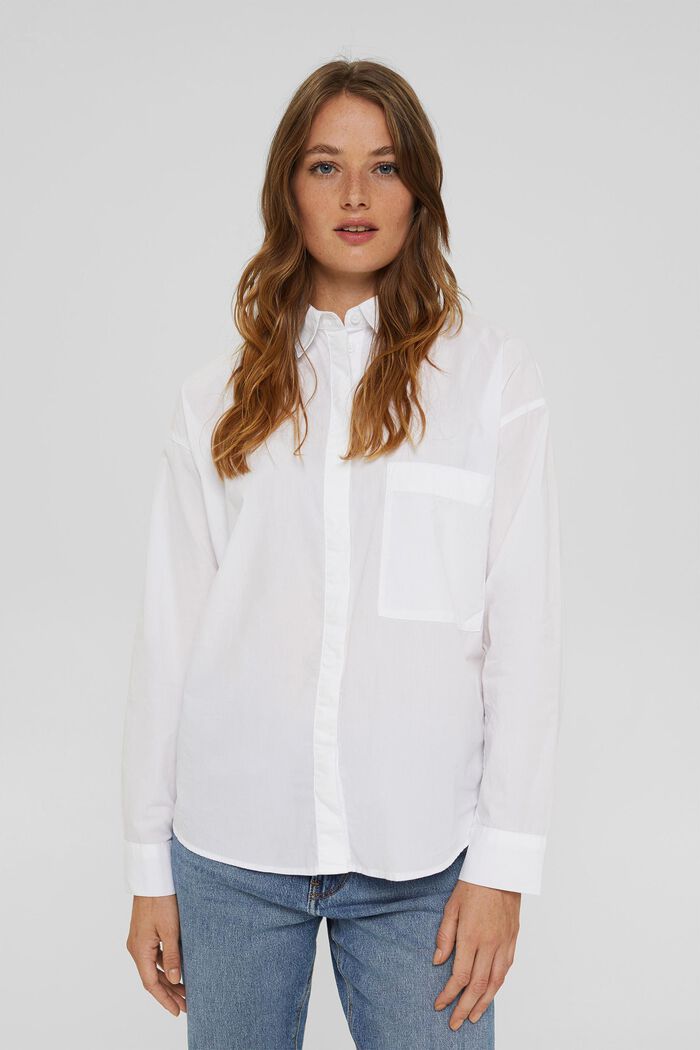 Oversizowa bluzka koszulowa ze 100% bawełny organicznej, WHITE, detail image number 0