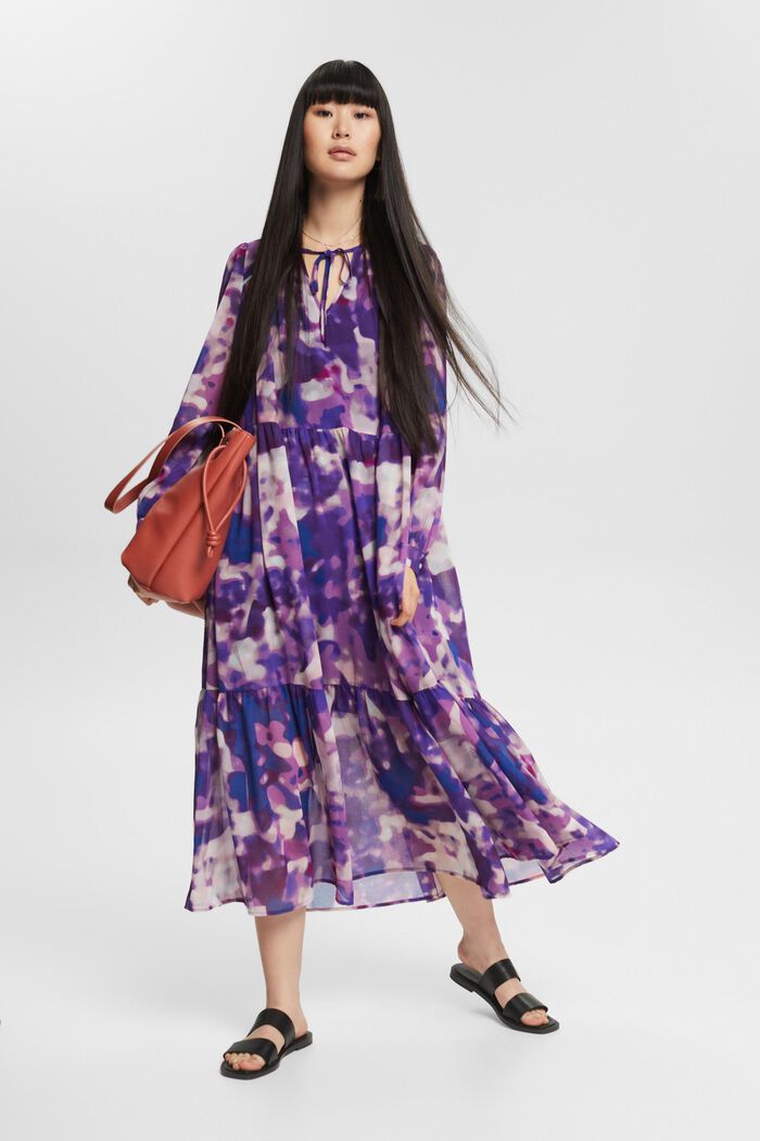Z recyklingu: wzorzysta szyfonowa sukienka, VIOLET, detail image number 0
