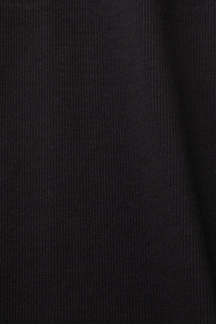 Top na cienkich ramiączkach z prążkowanego dżerseju, elastyczna bawełna, BLACK, detail image number 5