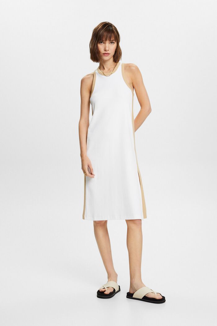 Sukienka midi z prążkowanego dżerseju, elastyczna bawełna, WHITE, detail image number 4