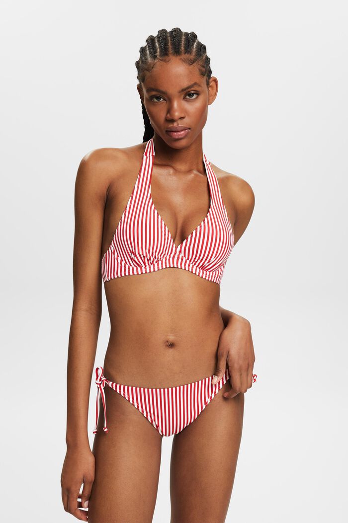 Top bikini z wiązaniem na szyi i fiszbinami, DARK RED, detail image number 0