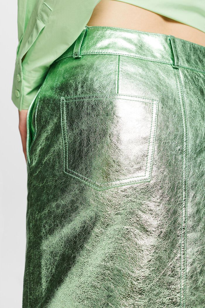 Powlekana metaliczna skórzana spódnica, LIGHT AQUA GREEN, detail image number 3
