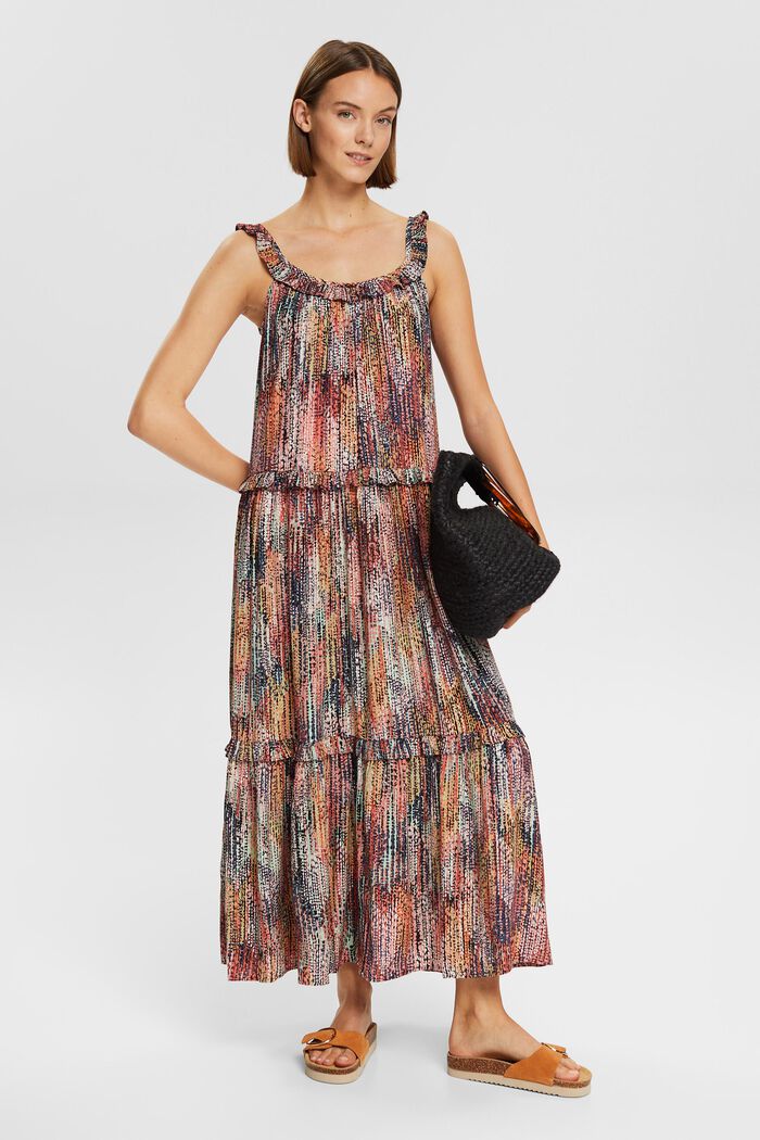 Kolorowa, wzorzysta sukienka maxi, MAUVE, detail image number 1