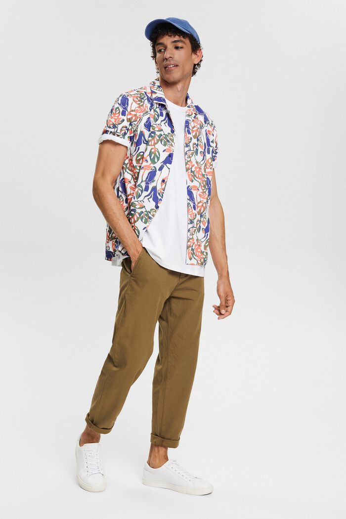 Koszula z krótkim rękawem i tropikalnym nadrukiem, 100% bawełny, WHITE, detail image number 0