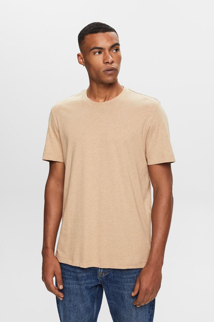 T-shirt z okrągłym dekoltem, 100% bawełny, SAND, detail image number 0