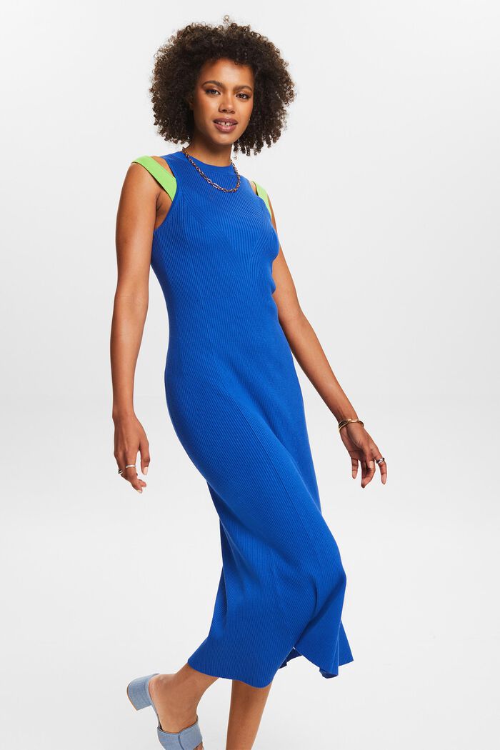 Prążkowana sukienka midi bez rękawów, BRIGHT BLUE, detail image number 4