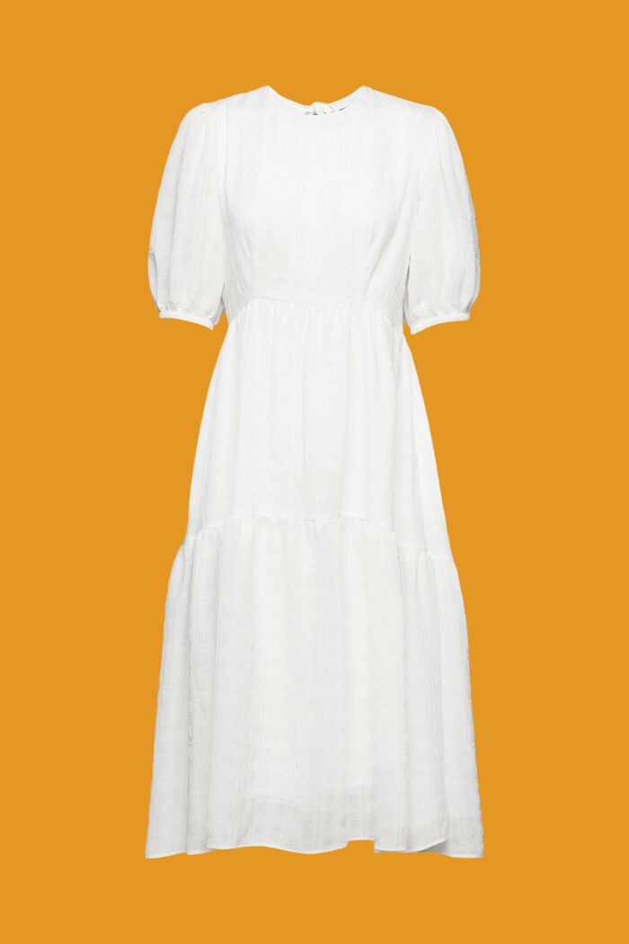 Cienka sukienka midi z balonowymi rękawami, OFF WHITE, detail image number 5