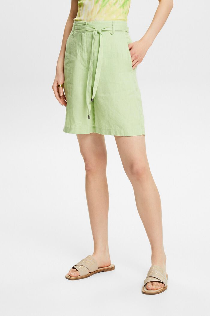 Lniane szorty z szerokimi nogawkami, LIGHT GREEN, detail image number 0