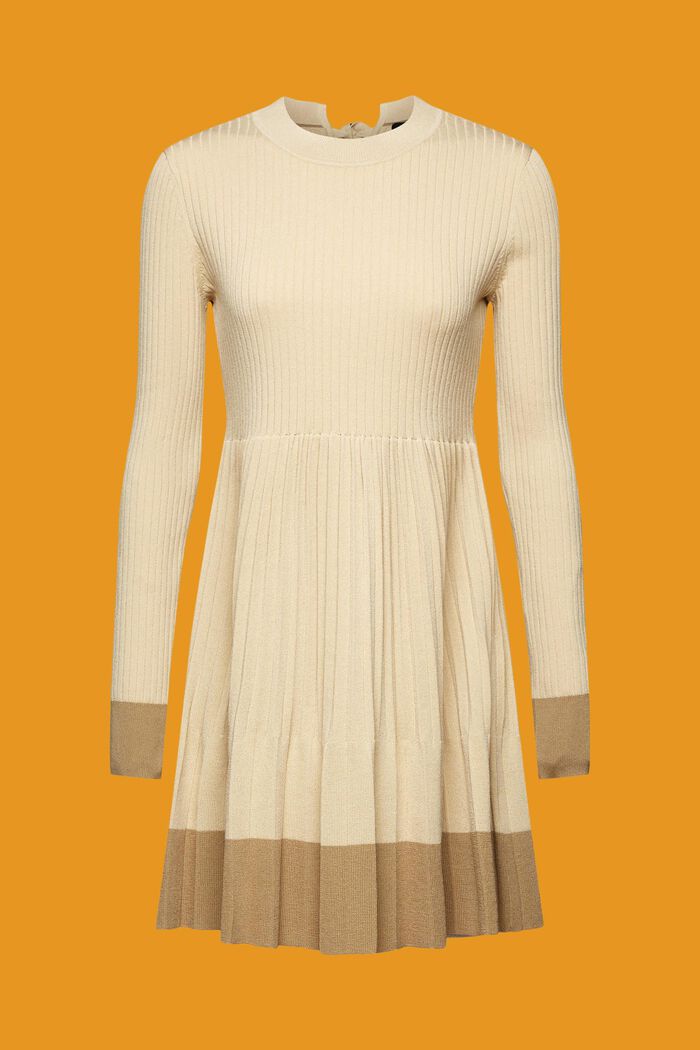 Plisowana sukienka mini z długim rękawem, LIGHT BEIGE, detail image number 6