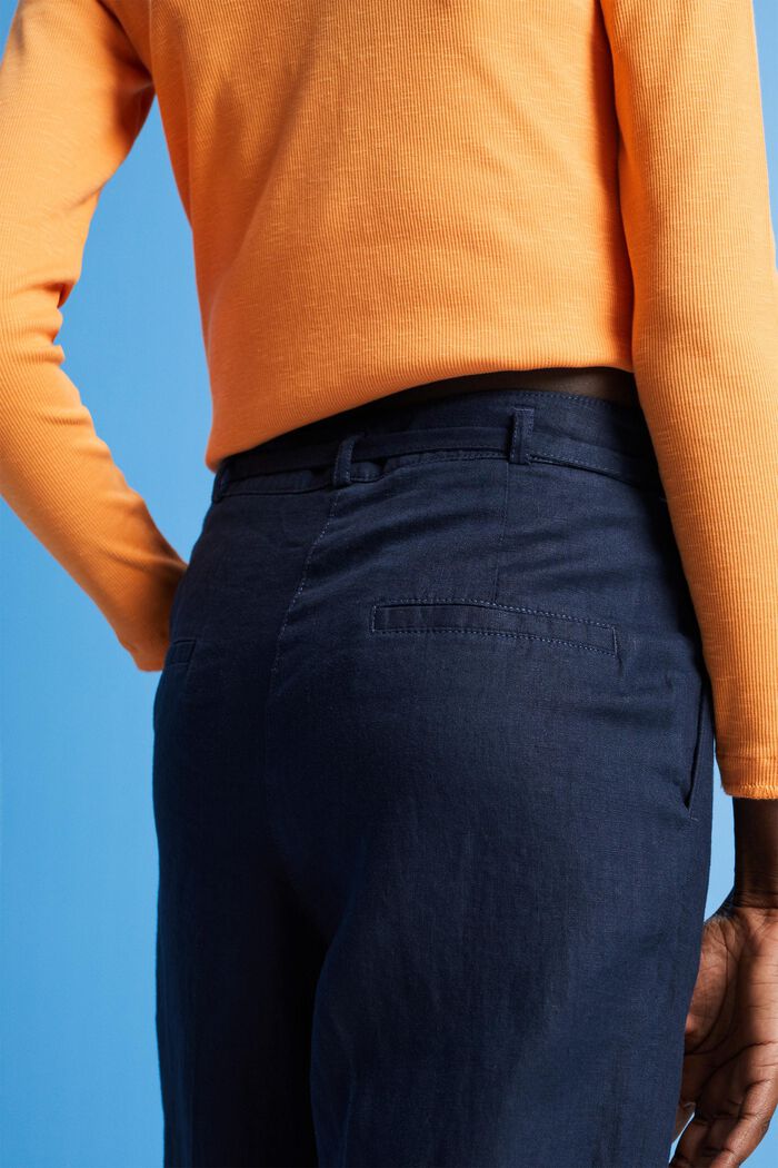 Spodnie z lnu z szerokimi nogawkami, NAVY, detail image number 4