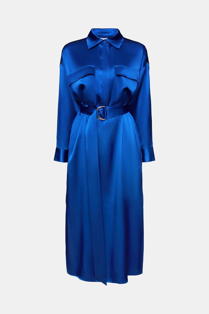 Sukienka midi z paskiem z jedwabnej satyny, BRIGHT BLUE, detail image number 6