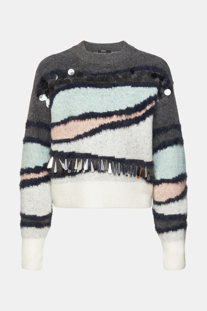 Mechaty sweter z dzianiny w cekinową aplikacją, MEDIUM GREY, detail image number 5