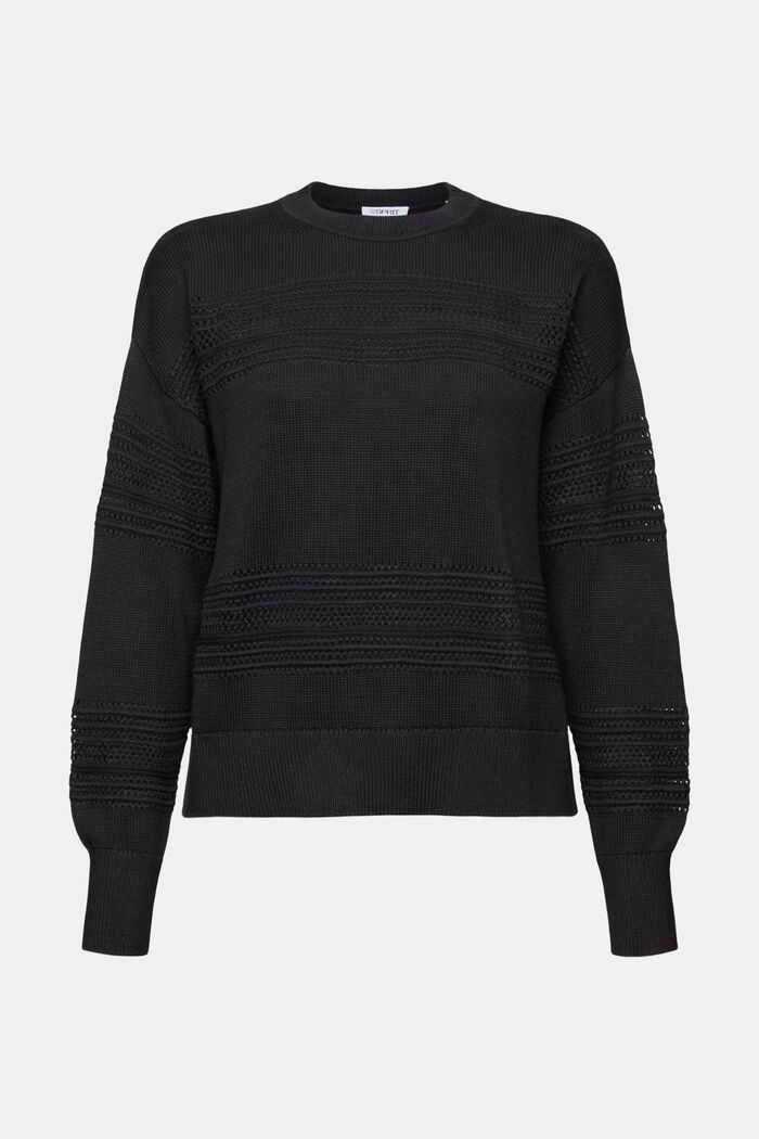 Ażurowy sweter z okrągłym dekoltem, BLACK, detail image number 5