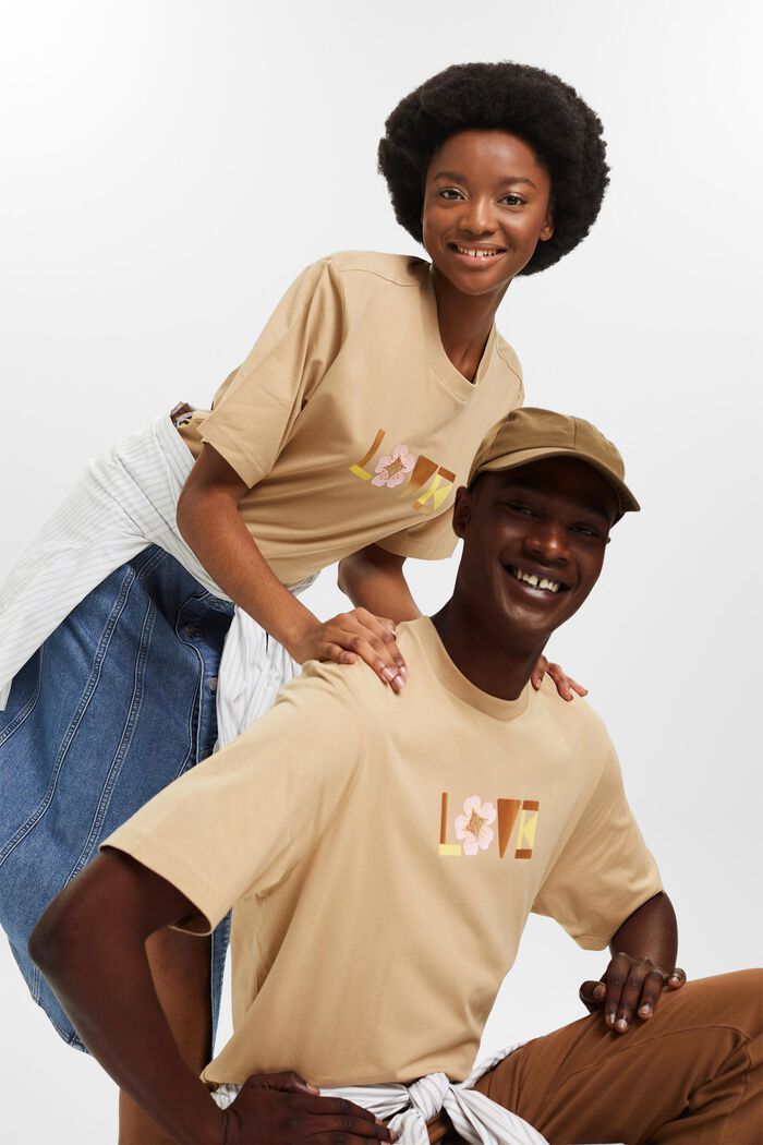 T-shirt z nadrukiem z bawełny pima, unisex, BEIGE, detail image number 4