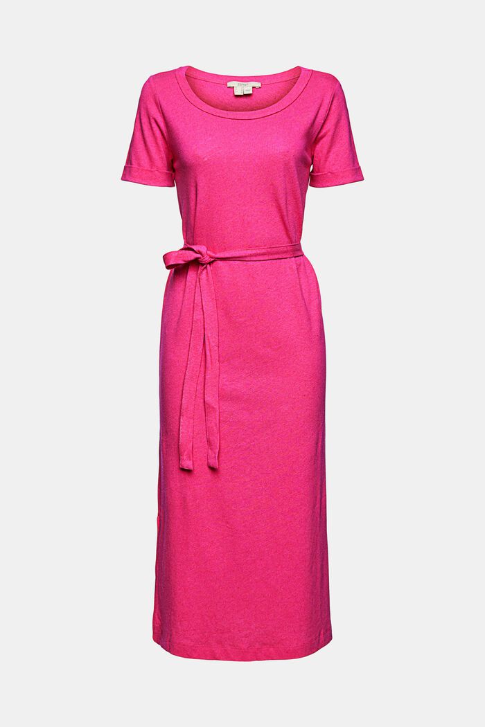 Z lnem: sukienka koszulowa o długości midi, PINK FUCHSIA, detail image number 7